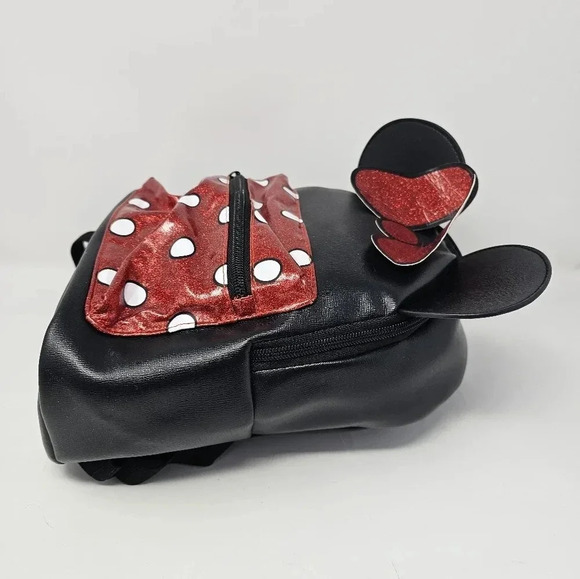 Bioworld Disney Minnie Mouse Backpack Purse Black Red Ears Small Bag Glitter - Picture 6 of 13